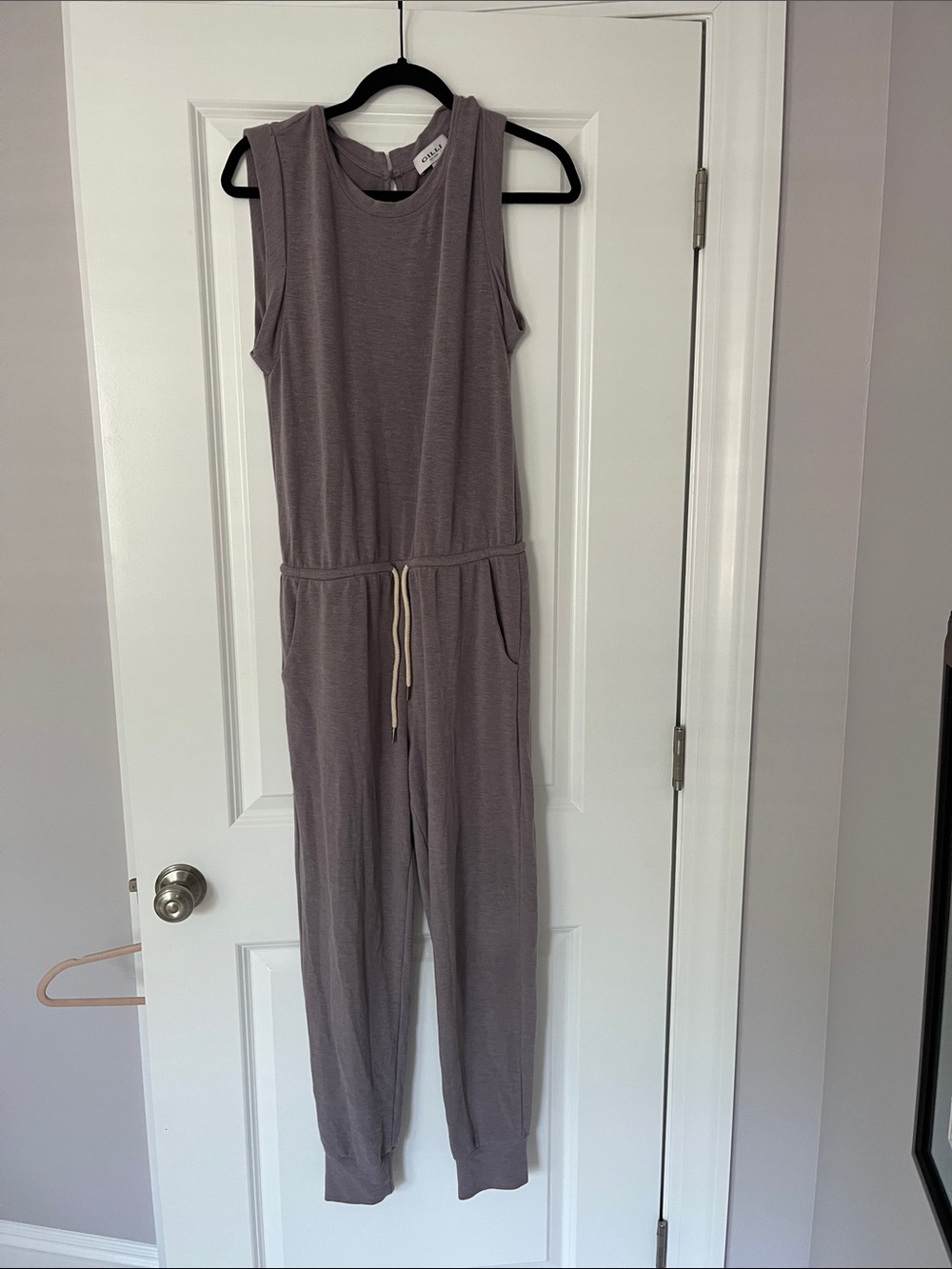 Gilli Sleeveless Drawstring Jumpsuit super soft! Medium purple grey